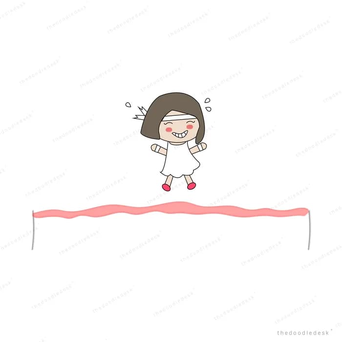Girl balancing on a pink tightrope