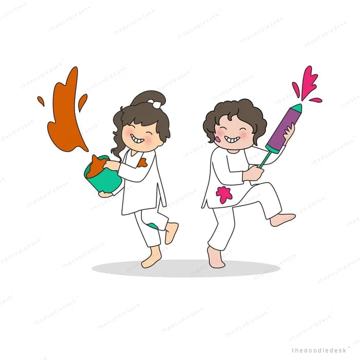 Two children spraying colours at each other