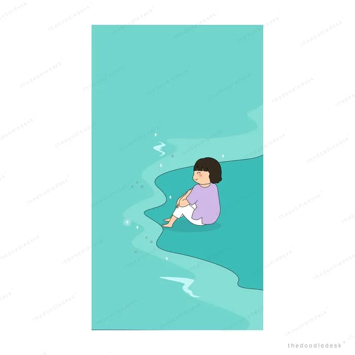 Child wading into shallow teal water