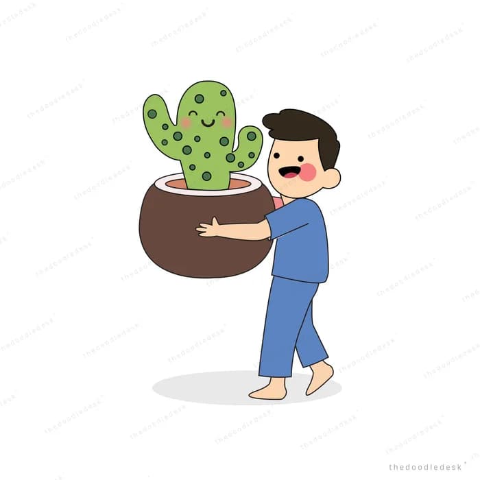 Man carrying a large potted cactus