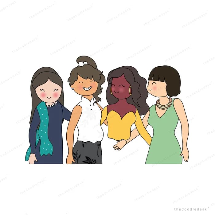 Four women of different backgrounds standing together