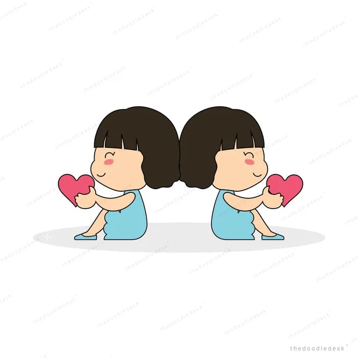 Two children facing each other holding red hearts