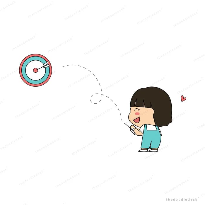 Girl watching a dart fly toward a target