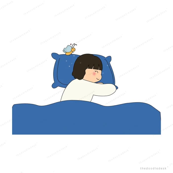 Boy asleep in bed with a bird on the pillow