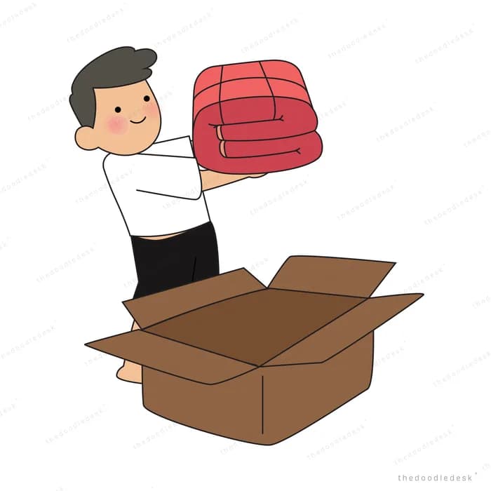 Man unpacking red items from a cardboard box