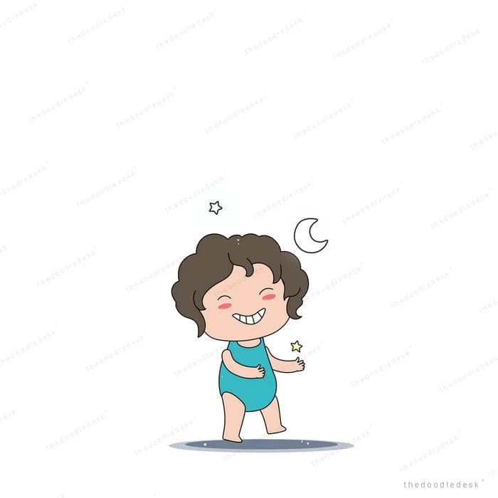Girl in pyjamas yawning under a crescent moon