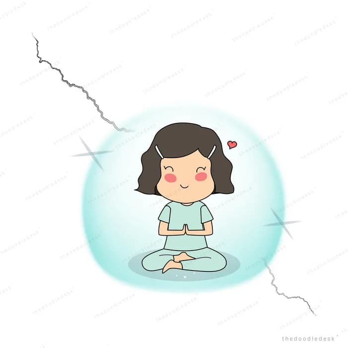 Girl inside a protective bubble as cracks appear