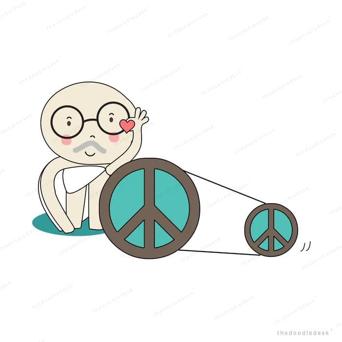 Elderly man with round glasses and peace symbols