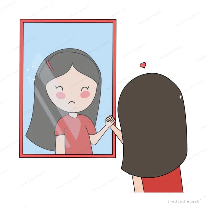 Girl facing a framed portrait of herself