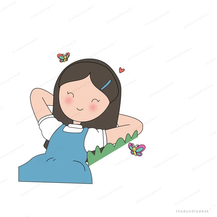 Girl lying on her front resting her chin on her hands