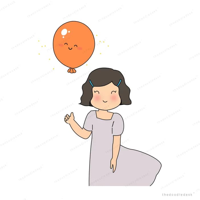 Girl reaching for an orange balloon