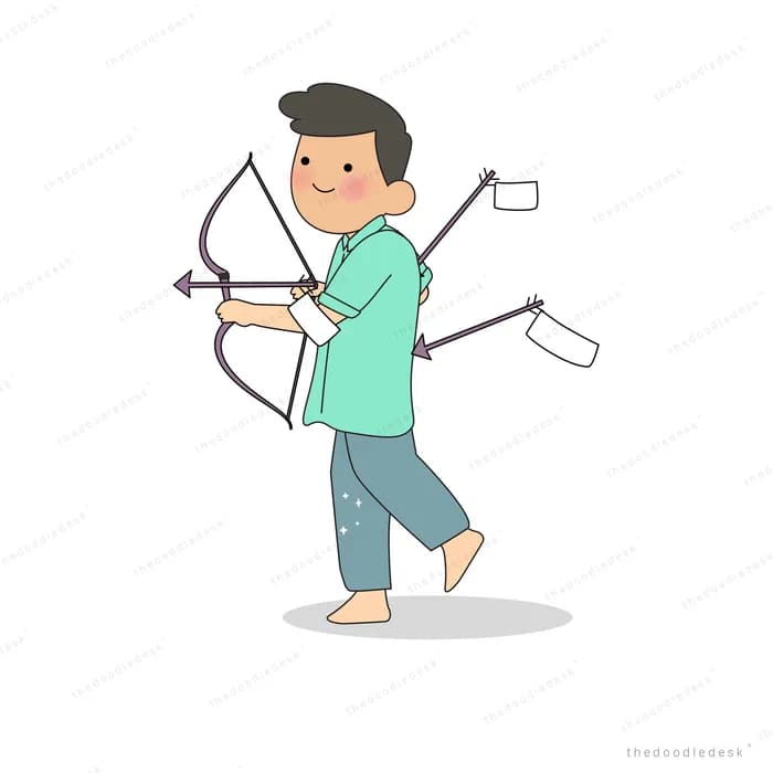 Man drawing a bow with flower-tipped arrows