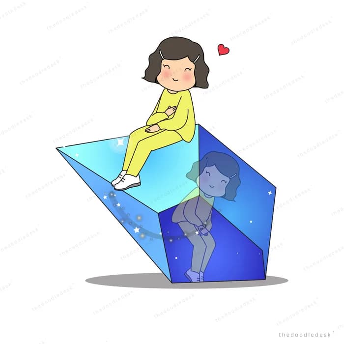 Girl sitting on a large blue crystal