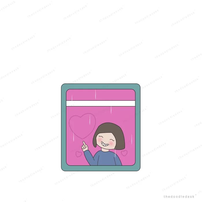 Girl framed inside a pink phone screen