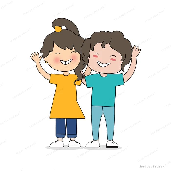 Two children with arms raised together