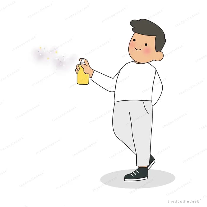 Man spraying an aerosol can at a dark cloud of insects