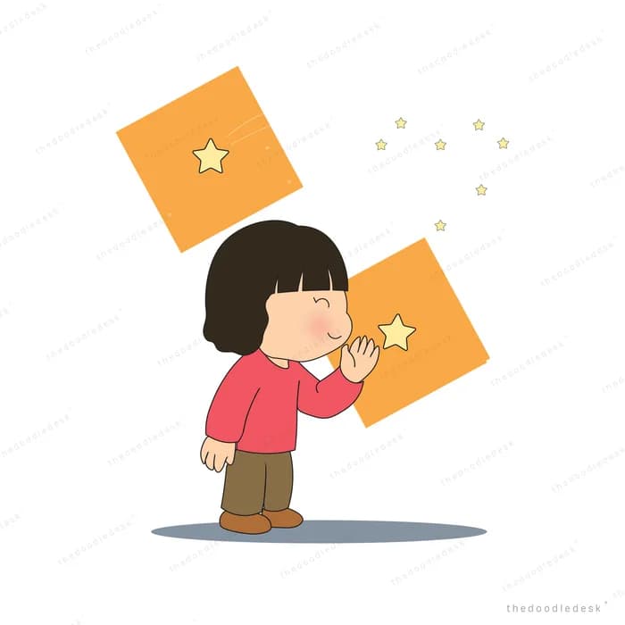 Girl blowing glowing stars from her cupped hands