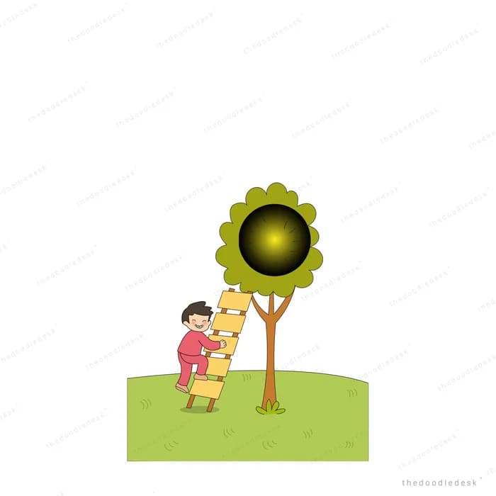 Two children sitting together under a tree with a dark glowing canopy