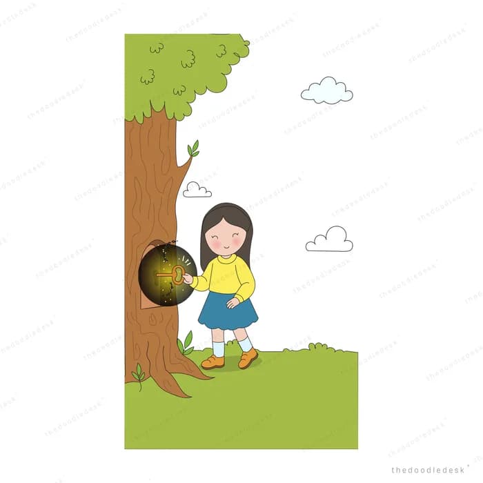 Girl with a backpack facing a brown cliff face with a waterfall running down it