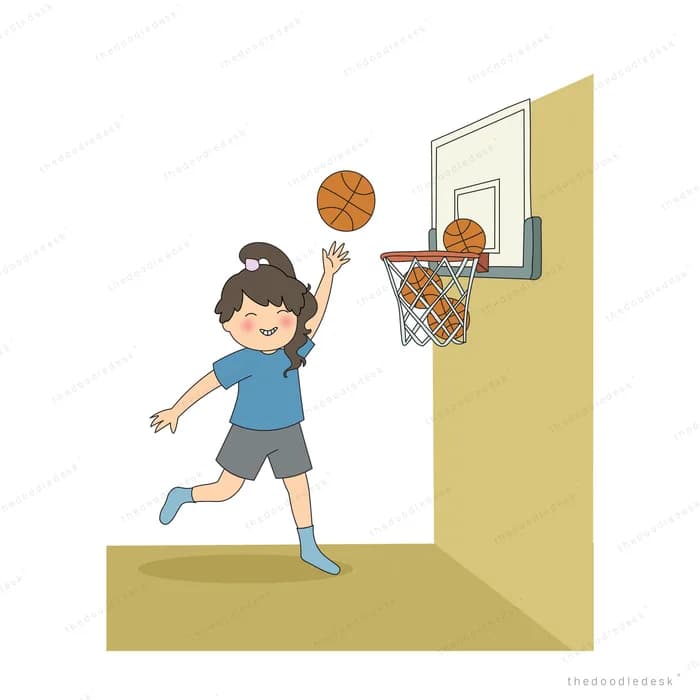 Boy leaping to dunk a basketball into a wall-mounted hoop
