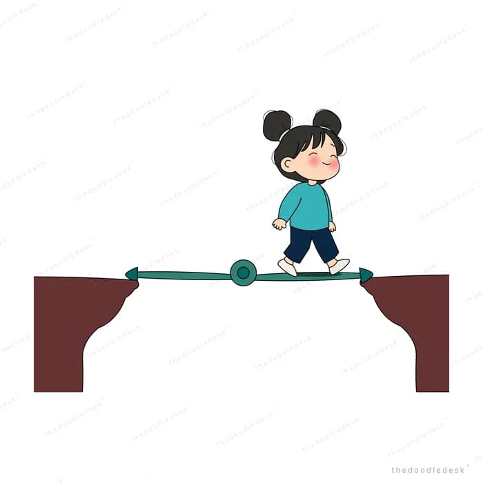 Girl walking along a flat horizontal arrow