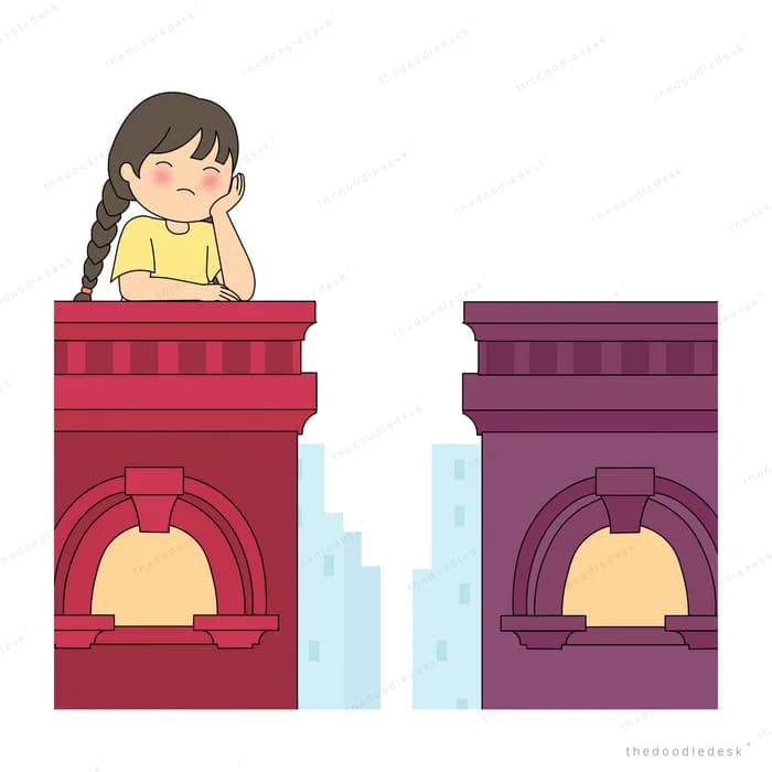 Girl leaning on her rooftop looking across at the empty building opposite