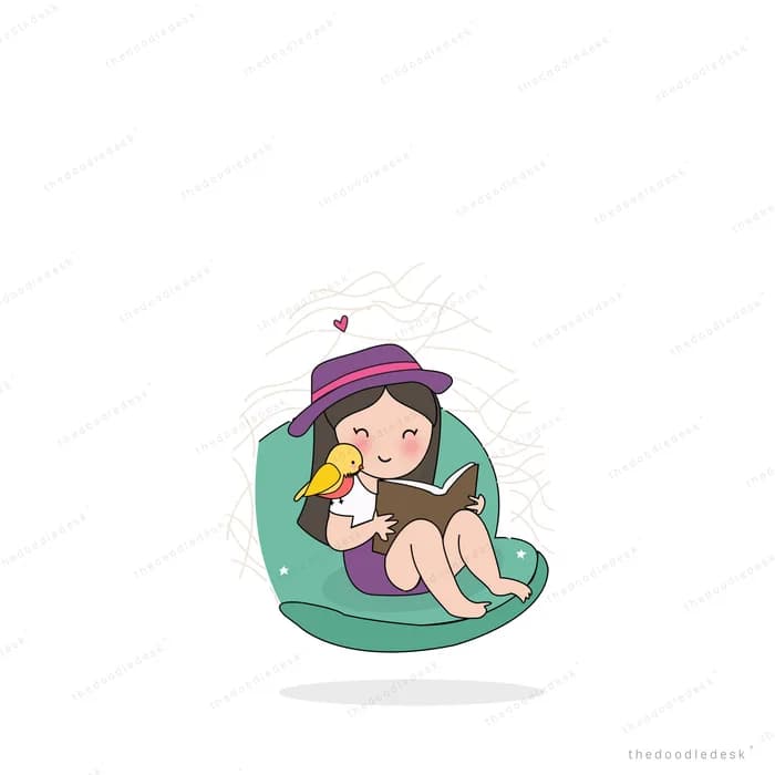 Girl lounging in a teal bean bag with her dog