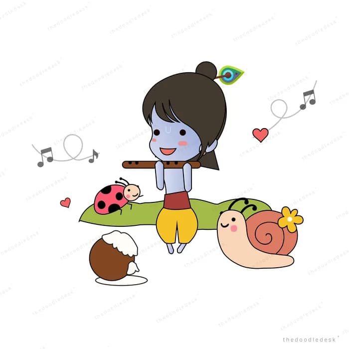 Girl with dark hair sitting among snails and music notes