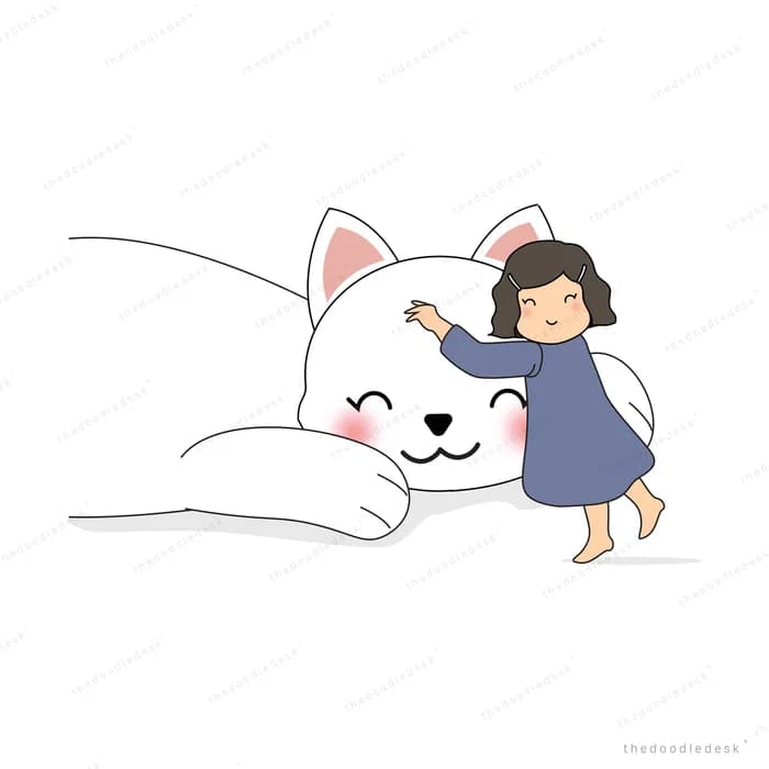Girl stroking a large sleeping cat