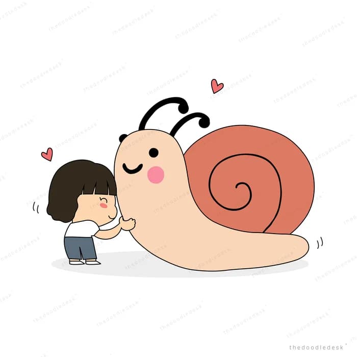 Boy hugging a giant snail