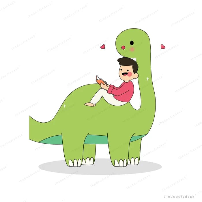 Boy riding on the back of a green dinosaur