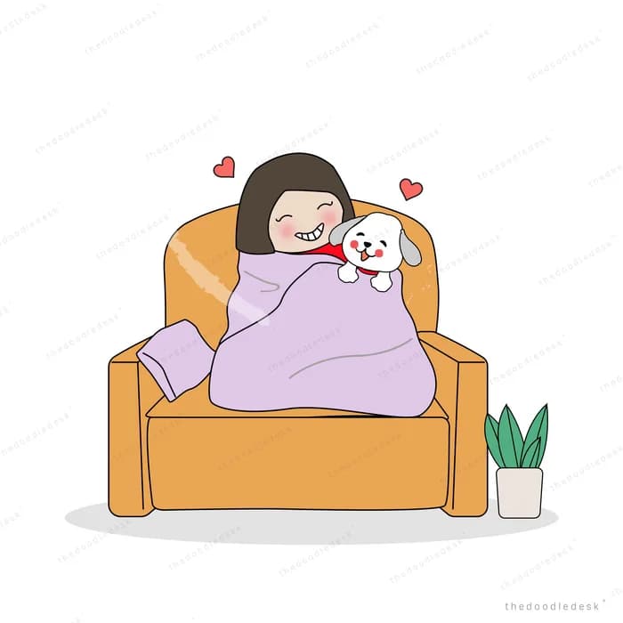 Woman asleep on an armchair holding her dog