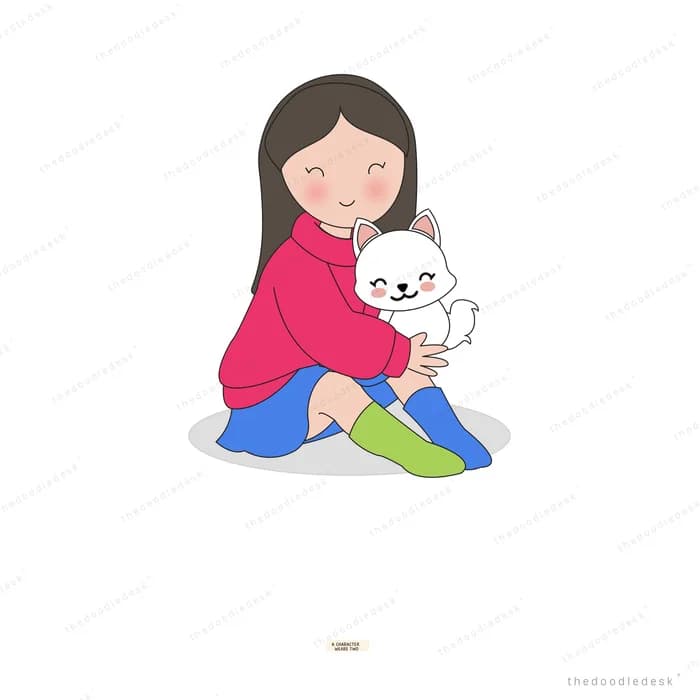 Woman sitting on the floor cradling a white cat in her arms