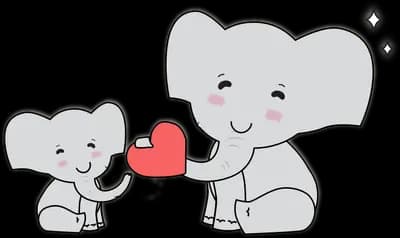 Adult and baby elephant passing a red heart between them