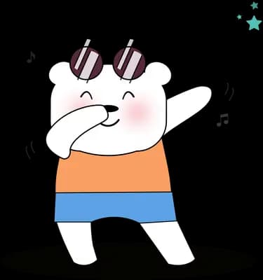 Bear in sunglasses dancing to music notes