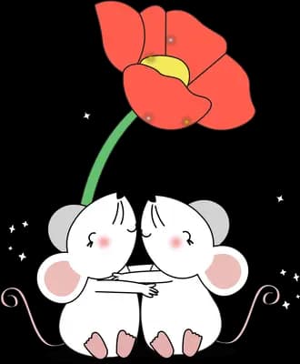 Two pigs sheltering under a large red poppy