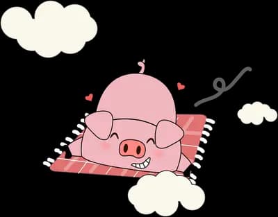 Pink pig in a scarf lying on a cloud