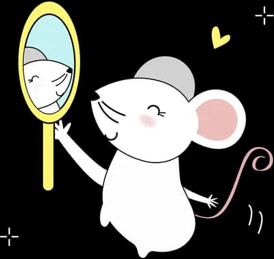 Mouse holding a hand mirror looking at itself