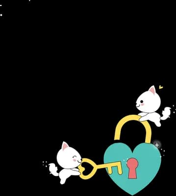 Cat beside a heart-shaped padlock and key