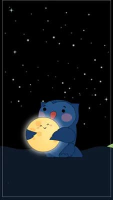 Blue bear catching a fish under falling snow