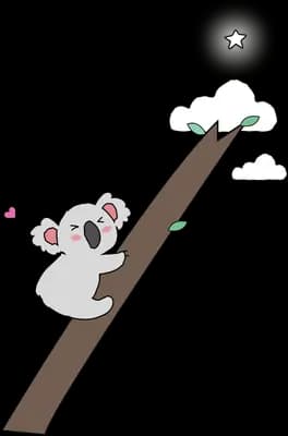 Koala climbing a bare diagonal branch toward a star