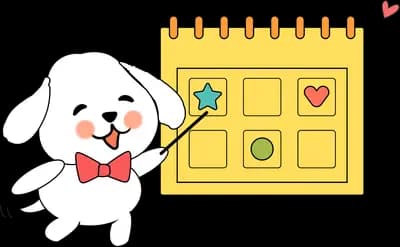 Dog marking a date on a wall calendar