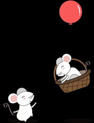 Rabbit in a balloon basket rising away from another