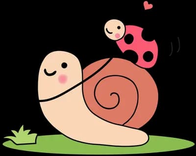 Snail carrying a ladybug on its shell across grass