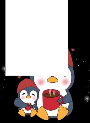Penguin and cat holding up a large blank sign