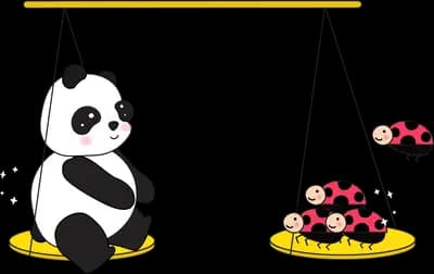 Panda and ladybugs on either side of a balance scale