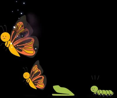 Butterfly facing a small green caterpillar
