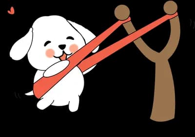 Dog perched in a giant slingshot