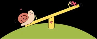 Snail balancing alone on a seesaw on a hill