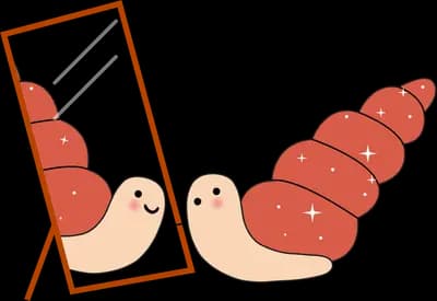 Two snails beside a leaning mirror